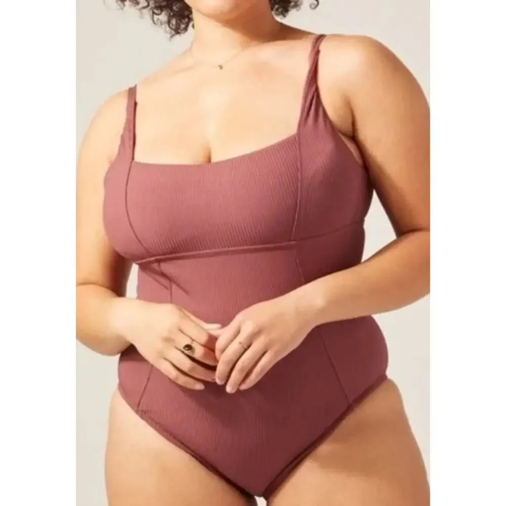 Andie Swim Havana Ribbed One Piece Swimsuit in Wild Ginger 2X NWT